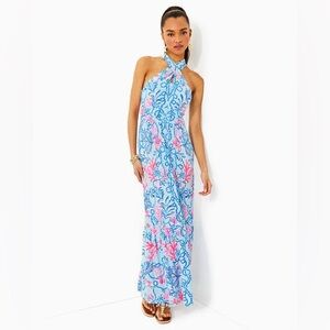 NWT Lilly Pulitzer Montecito Halter Maxi Dress in Blue and Pink